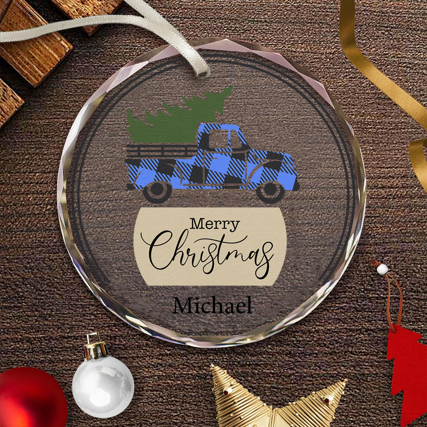 Rustic Christmas Truck | Bringing Home the Holiday Spirit | Glass Ornament